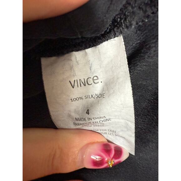 Vince 100% Silk Long Sleeve Black Tunic Mini Dress with Pockets Size 4 - Picture 5 of 5